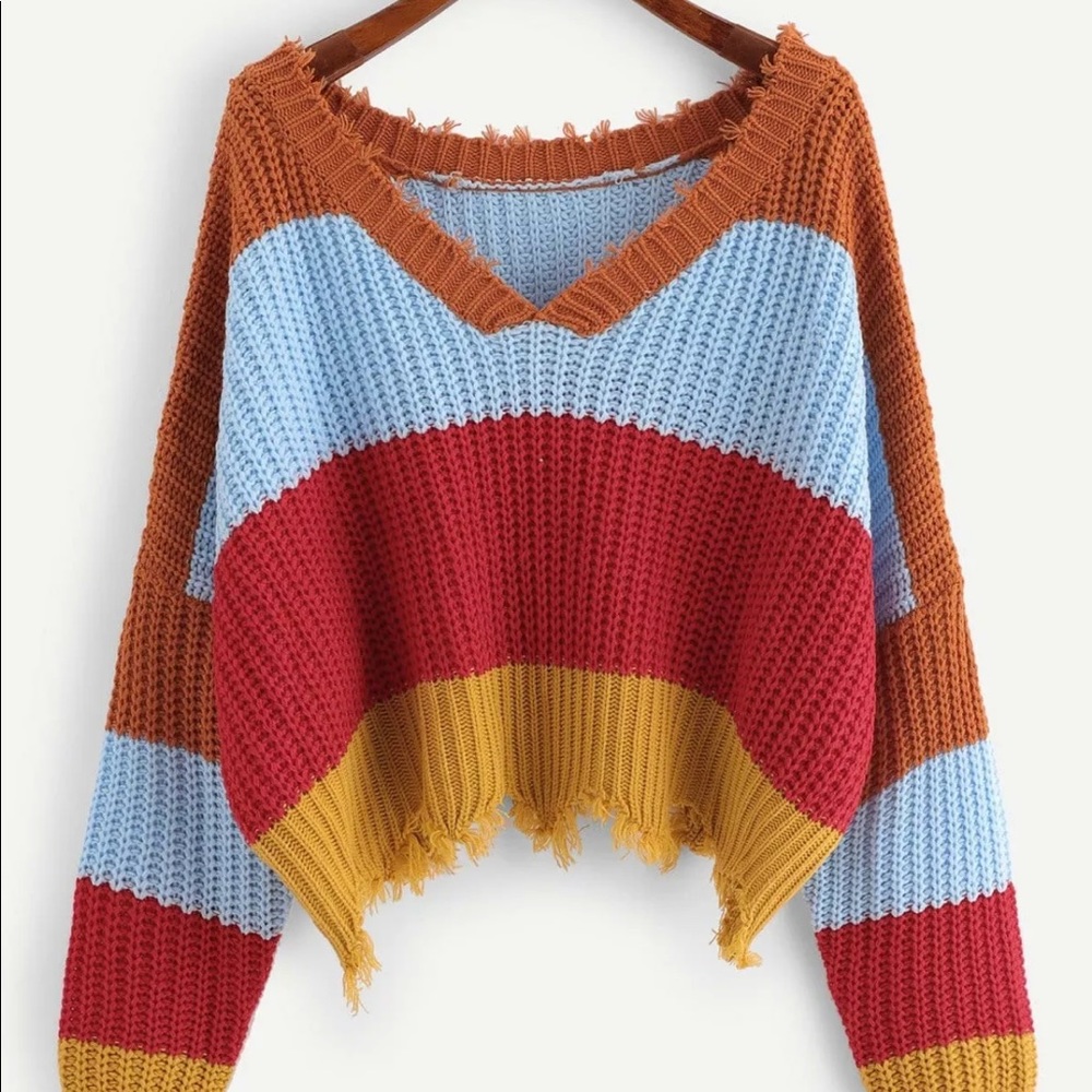 Frayed V-neck sweater.